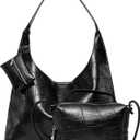 NEWBELLA Women's Hobo Shoulder Bag, Vegan Leather Wide Strap Hobo Purse, Lightweight Commute Tote Bag for Daily Work (Dark Black)