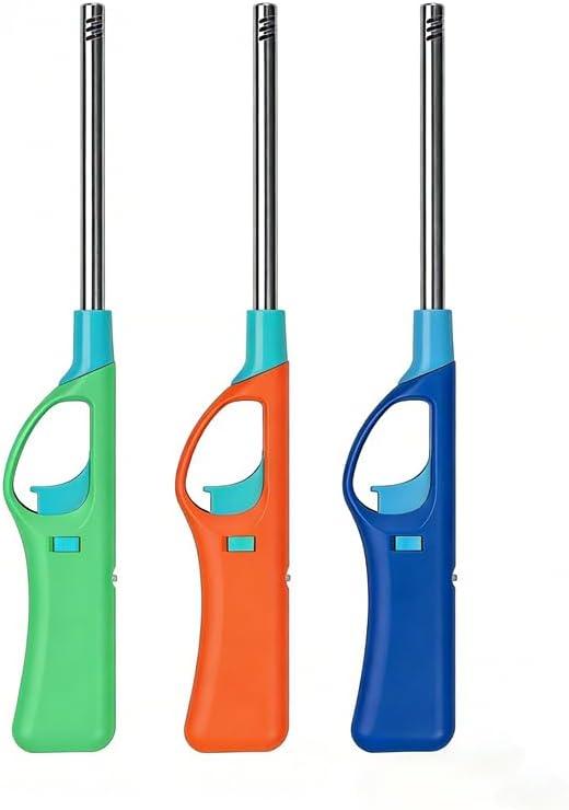 Refillable Butane Lighter,Long Stem BBQ Lighter,3 Pack Multipurpose Lighters (No Butane Fuel Inside)