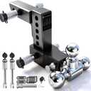 Adjustable Trailer Hitch Fit 2 Inch Receiver, Tri-Ball (1-7/8", 2", 2-5/16") Heavy Duty Aluminum Tow Hitches with 6 Inch Rise/Drop for Truck (12500 LBS GTW)-Weatherproof & Anti-Theft