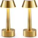 2 Pack Small Cordless Table Lamp, Battery Operated Gold Lamp for Restaurant Dinner Table, Rechargeable 3-Way Dimmable Touch Light Portable Metal Night Light for Bedside Dining Room Patio Bar Outdoor