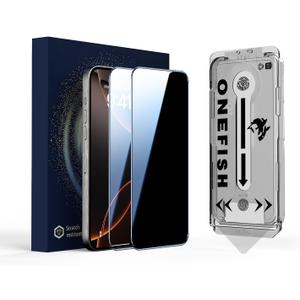 OneFish Privacy Screen Protector for iPhone 15 Pro Max, Full Edge Coverage 6.7" 15 Pro Max, Bubble Free, Easy Installation, Auto Dust-Elimination, 2 Pack