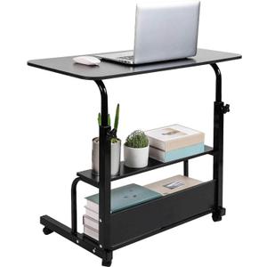 Adjustable Height Mobile Computer Desk with Wheels Black 31.5X15.7 Inches, Onesize