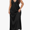 WDIRARA Women's Plus Size Satin Nightgown Double V Neck Lace Backless Long Lingerie Nightdress Size XL Plus