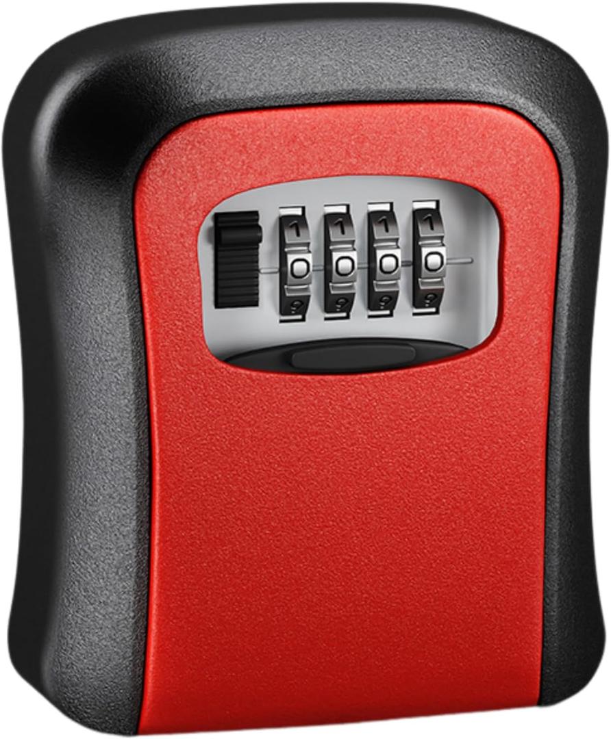 MEETSWEET Secure Wall Mount Key Lock Box with 4-Digit Password Protection - Outdoor Key Safe for Keys (red)