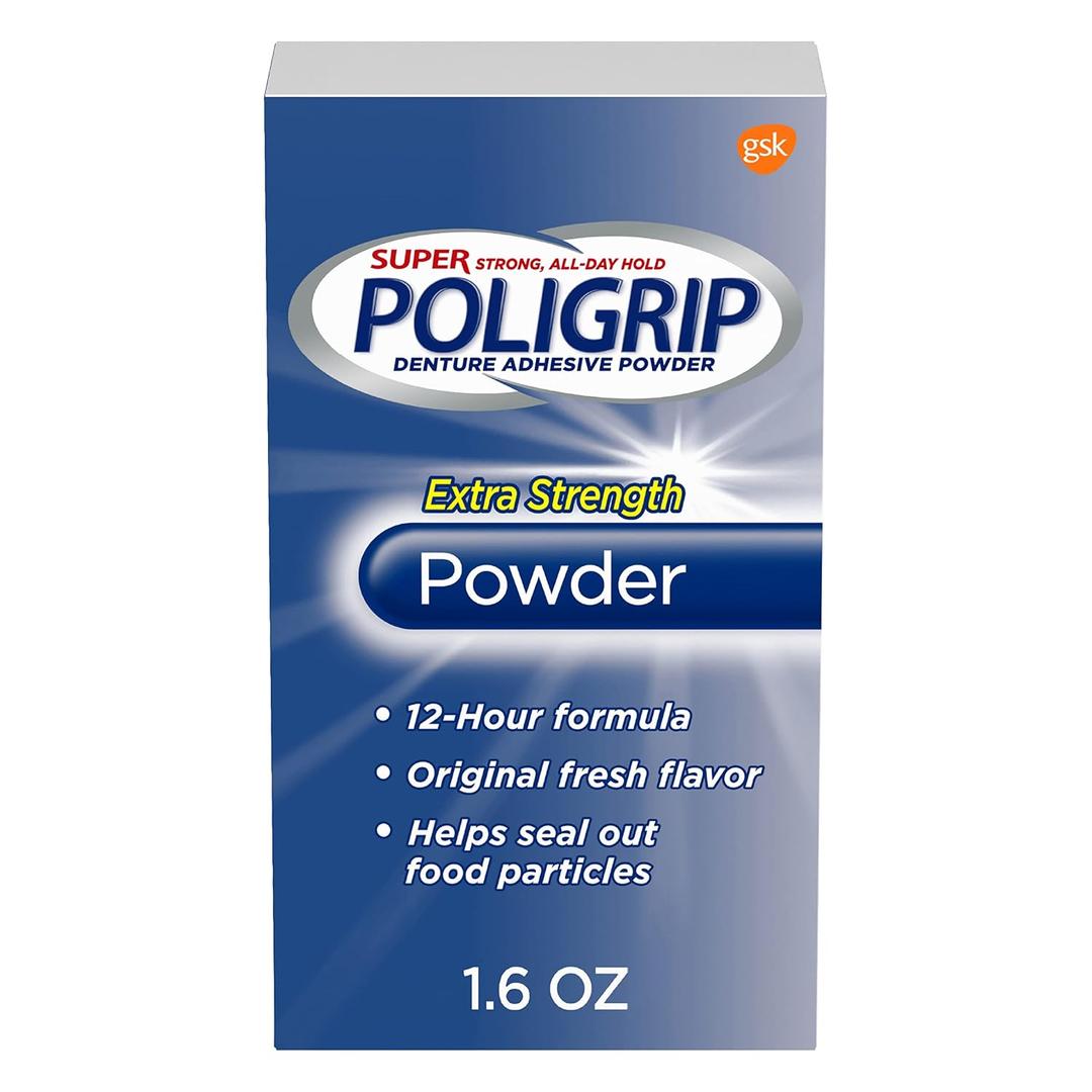Super Poligrip Extra Strength Denture and Partials Adhesive Powder, 1.6 Ounce
