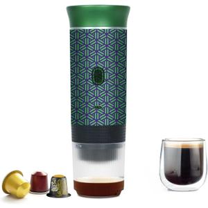 Coffee Maker Gift Set for Camping,Battery Powered Portable Electric Espresso Machine, Rechargeable Coffee Maker Self Heating Ground Coffee Capsule for RV, Hiking (Green mix Black)
