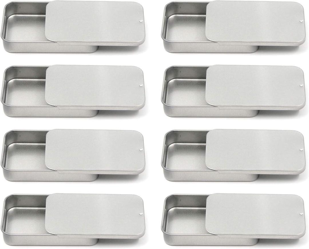 MY MIRONEY 3.1" x 2" x 0.6" Metal Slide Top Tin Containers for Candies Jewelry Crafts Pills Survival Kit Pack of 8