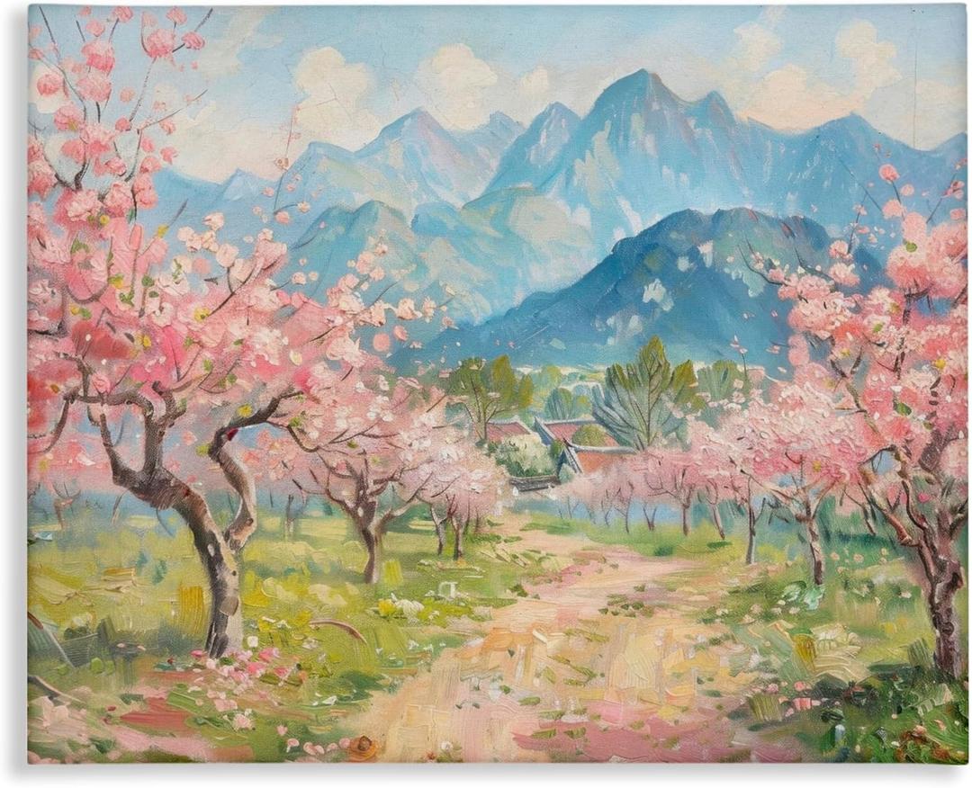 Stupell Industries Cherry Blossom Mountains Canvas Wall Art Design by LSR Design Studio, 40 x 30