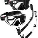 Aegend 2 Pack Snorkeling Gear for Adults, Dry Snorkel Set Panoramic View Enhanced Anti-Leak and Anti-Fog Technology, Adjustable Strap for Snorkeling Scuba Diving Swimming with Mesh Bag