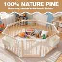 M MEEPO Foldable Baby Playpen, 57 x 57 x 25 in, Adjustable Shape & Size Wooden Baby Playpen with 2-Pack Storage Bags, Nature Pine Wood Play Yard for Infant, Toddler, Safety Lock Door, Build in Toys