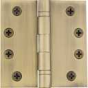 Nostalgic Warehouse Ball-Tip Residential Door Hinge with Square Corners (4" x 4", Antique Brass)