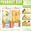FillTouch 2 Pack 2.5 Gallon Glass Drink Dispensers with Stand for Party, Leakproof Beverage Dispensers with Wooden Stand, Spigot and Bamboo Lid for Wedding, Juice, Tea, Water, Lemonade and Drink