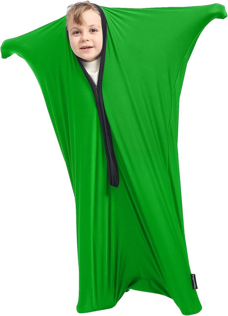 Body Sock Sensory Kids, Small Compression Sack 24 * 38 inch, Soft Fabric with Strong Stitching and Snap Closures (Vivid Green)