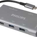 Philips USB C Hub with Power Pass-Through, 7-in-1 Multiport Adapter, 1 HDMI 4K@30Hz, 60W USB-C Power Delivery, 2 USB 3.0, 1 Ethernet, 1 SD 1 MicroSD Card Reader, DLK9120C/ 27