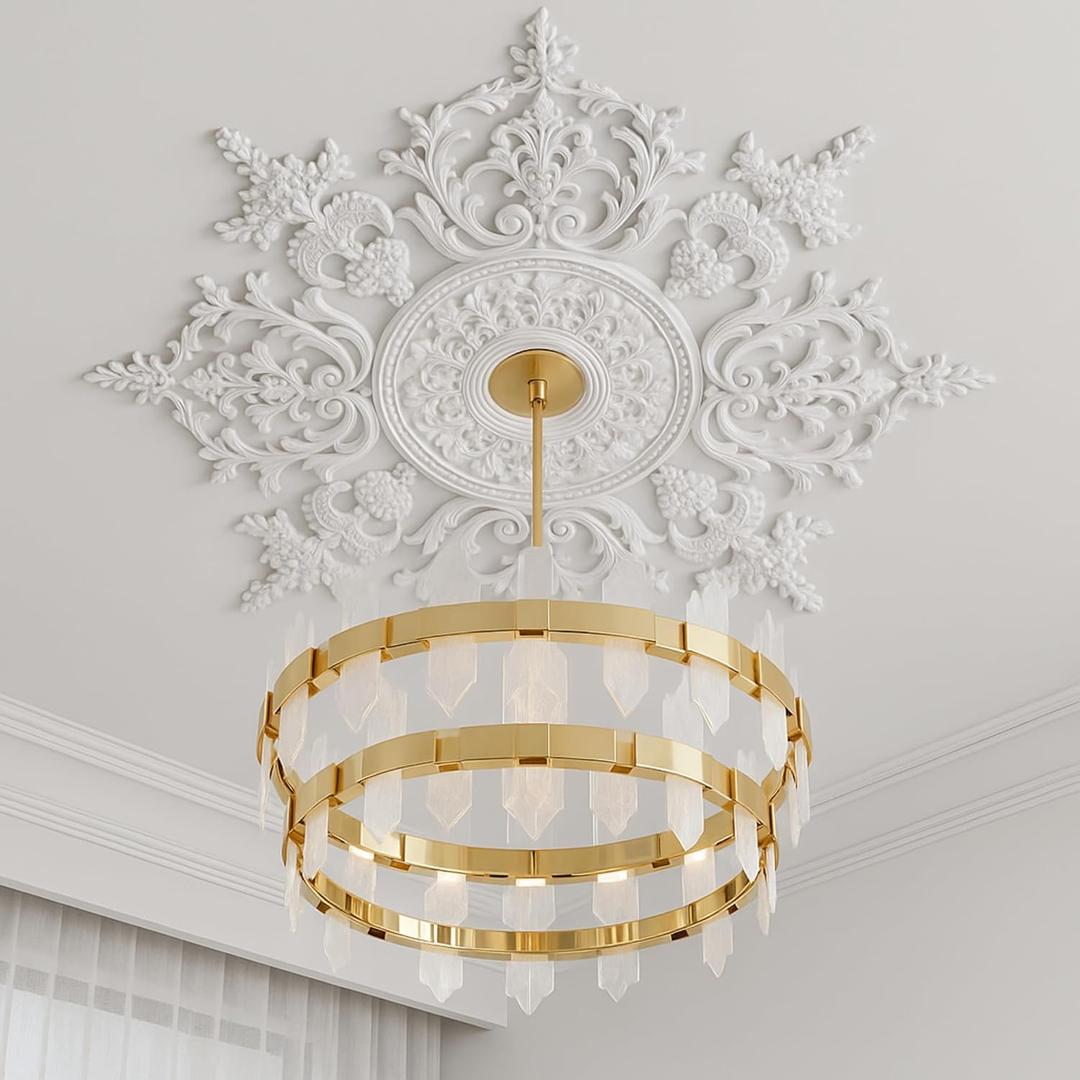 Nuanchu 32.7'' Large PU Ceiling Medallion Combination Decorative 2.36'' ID French Style Chandelier Base Ceiling Medallion for Light Fixtures Victorian Rosette Light Covers for Chandeliers(Stylish)