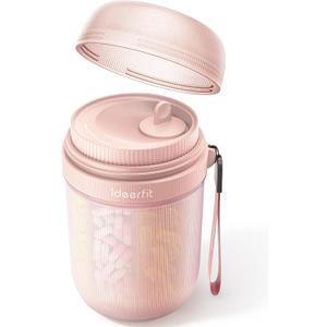 Large Sealed Pill Organizer with Desiccant, Light-Proof Moisture-Proof Pill Bottle with 7 Large Compartments, Anti-Mixing Touch-Free Pill Dispenser, BPA-Free Vitamin Organizer with Handle, Rose Gold