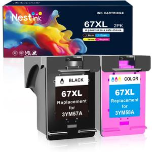67XL Ink Cartridges Combo Pack Replacement for HP 67 67XL Ink Cartridge for HP Envy 6400 6055e 6455e 6055 6452 6455 DeskJet 2855e 4255e 4155e 2755e 4155 Printer (1 Black, 1 Tri-Color, 2 Pack)