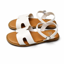 SM New York Girls’ Classic Strappy Sandals – White Faux Leather with Adjustable Ankle Strap – Size 2 