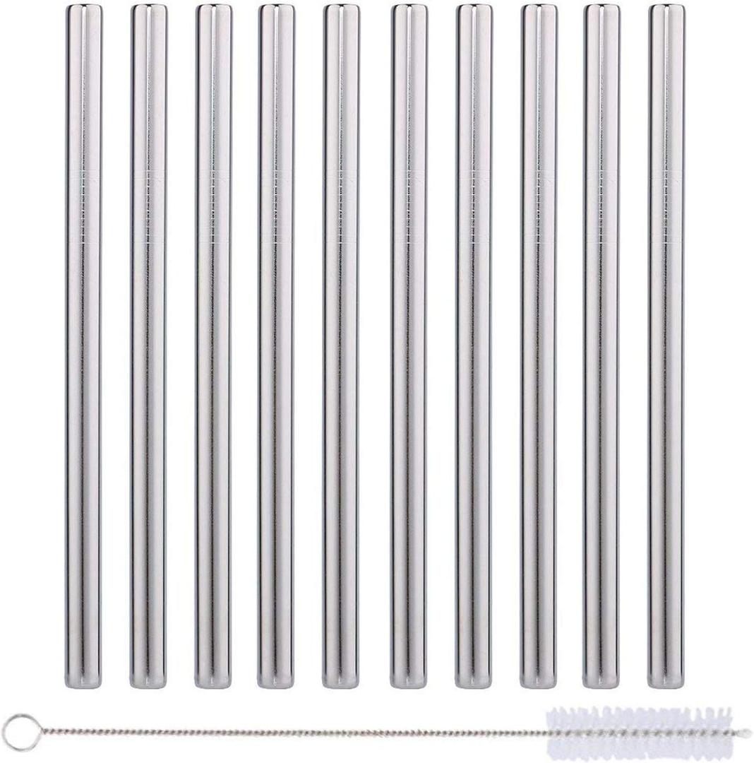 IMPRESA Stainless Steel Boba Straw Set - Pack of 10-8.5-Inch - Extra-Wide Metal Smoothie Straws for Bubble Tea & Thick Drinks