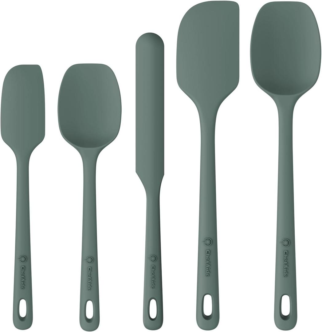 ChefAide 5 Pieces Silicone Spatula Set, Food Grade Rubber Spatula, Upgrade Strong Handle with Ergonomic Grip, Heat Resistant Up to 600F for Nonstick Cookware, Cooking (Dried Thyme)
