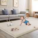Baby Play Mat for Floor Nursery Rug Muscle Mat Area Rug Playroom Rug 79"x79" Playpen Mat Memory Foam 1.3" Thick Crawling Mat for Babies,Toddlers, Infants, Kids,A Beige