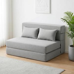 SUYOLS Folding Sofa Bed with Pillows- Convertible Chair Floor Couch & Sleeping Mattress, Foldable Memory Foam Sleeper for Living Room/Dorm/Guest Room/Home Office/Apartment/Loft, Twin, Light Gray
