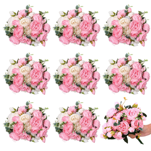 Hoteam 24 Bundles Artificial Peonies Flowers Wedding Faux Flowers Silk Peony Bouquet Bulk Bride Fake Florals Arrangements for Table Centerpieces Wedding ​Party Vase Decor (Light Pink, White)