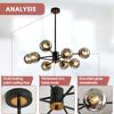 8-Light Glass Globe Sputnik Chandelier Matte Black and Gold Mid Century Modern Ceiling Light Fixture Adjustable Vintage Hanging Pendant Lighting for Dining Room Kitchen Bedroom Farmhouse