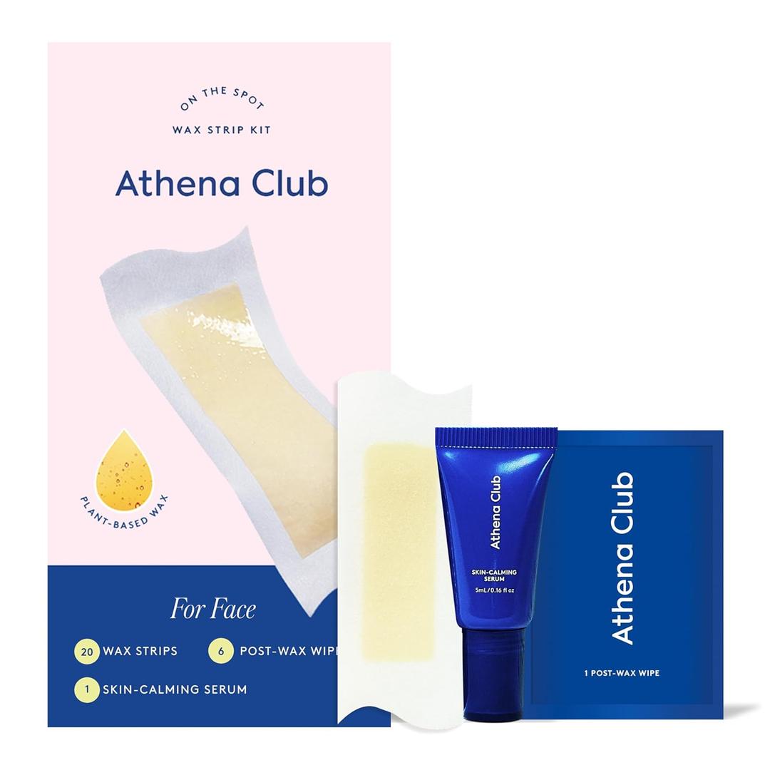 Athena Club Facial Wax Strips for Women, Gentle Hair Removal for Sensitive Skin, No Heat Required, Vegan Wax Strips with Post-Wax Wipes and Soothing Serum, 20 Strips