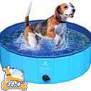 Pawaboo Foldable Dog Pool, Collapsible Pet Bath Pool Bathing Tub, Hard Plastic Doggie Wading Pool for Indoor and Outdoor, Portable Dog Swimming Pool for Medium Dogs and Cats (39"x12") Blue