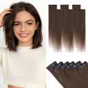 Hairro 6pcs Clip In Short Human Hair Extensions, Single Clip Design 100% Real Hair with Lace Weft, Seamless Thin Hairpieces Add Highlights, 10 Inch Short 31g #2R Dark Brown