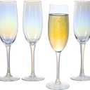 MyGift 7 oz Iridescent Stemmed Champagne Flute Glasses, Bubble Tone Rainbow Party Toasting Glasses, Set of 4 (Sky Blue)