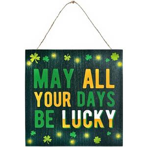 Multicolor "May All Your Days Be Lucky" Light-Up Hanging Sign - 12" x 12" (1 Pc.) - Durable MDF, Festivities Design - Perfect for St. Patrick's Day