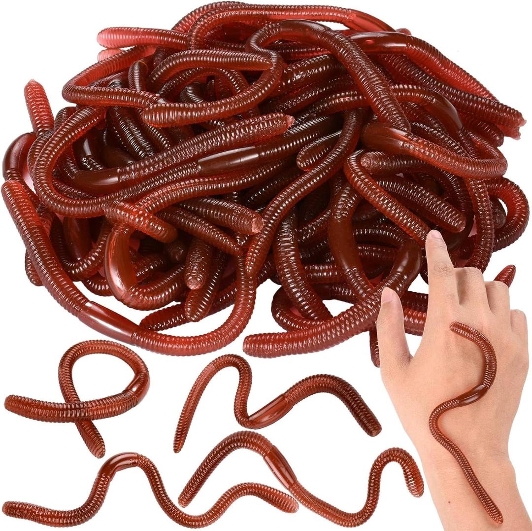 50 Pcs Fake Earthworm - Soft Stretchy Rubber Earthworm Lifelike Plastic Worm Trick for Halloween April Fool's Day Party Decoration, 7 Inch