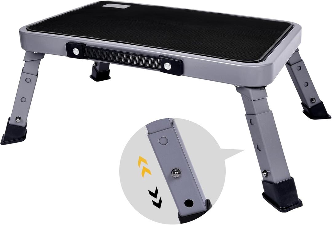 3 Levels Adjustable Folding Step Stool,Foldable RV Step Stool,Safer Metal Stepping Stool for Adults and Seniors,Sturdy and Stable,350 Ibs Capacity,for Bedroom,Kitchen,Office,SUV and More Use (Gray)