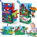 2 PCS High Contrast Crinkle Baby Books 0-6 Months Interactive Sensory Baby Toys 9-12 Month Montessori Activities Touch Feel Infant Book 0-3-6 Month Car Seat Travel Essentials Newborn Development Gift