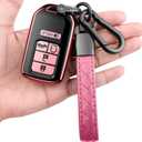 for Honda key fob cover with leather keychain,Soft TPU Full key Shell Protection,key fob case compatible Honda Accord Civic CRV Pilot Odyssey Passport Smart Remote KeyKey Fob Shell Pink