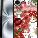 Cute Strawberry Cat Phone Case Fit for iPhone 16 Plus  TPU Whimsical and Sweet Funny Kawaii Cat Phone Cover Gift for Boy Girl Men Women