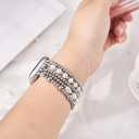 Beaded Bracelet Compatible with Apple Watch Band 41mm 40mm 38mm 42(Series10) Women, Stainless Steel Gold & Silver Beads, Cute Handmade Elastic Stretch Strap for iWatch Series SE 10 9 8 7 6 5 4 3 2 1