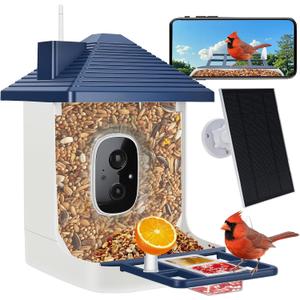 Smart Bird Feeder with Camera,AI Identify Species,Bird House with Solar Powered,Instant Arrival Alerts,2K HD Capture Video Live View,Gift for Birds Lover (Indigo Blue)