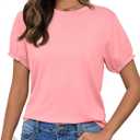 Womens Ruffle Short Sleeve T Shirts Summer Tops Trendy 2026 Dressy Casual Blouses Crew Neck Loose Basic Tees (L)