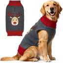 ABRRLO Dog Christmas Sweater Cute Grey Reindeer Xmas Dog Cat Outfit New Year Holiday Costumes Puppy Cat Sweater with Leash Hole for Small Medium Large Dogs Girl Boy Turtleneck Winter Warm Pet Clothes, Size XXL