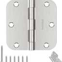 Door Hinges Brushed Nickel - 3 Pack Satin Nickel 3.5 Inch Rounded Interior Door Hinges with 5/8" Radius - Flat Iron Residential Standard 3 1/2 Inches Silver Door Hardware