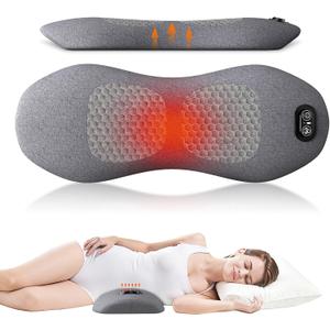 Benazcap 3-in-1 Electric Lumbar Support Pillow for Bed and Chair, Smooth Spine Triple Fusion Back Massager with Heated, Vibration and Traction for Lower Back Pain Relief and Spine Support