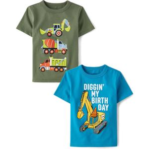 The Children's Place Baby and Toddler Boys' Vehicle Short Sleeve Graphic T-Shirts, 2 Pack (12-18 Months)