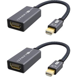 IVANKY 4K@60Hz Active Mini DisplayPort to HDMI Adapter 2Pack, Thunderbolt 1&2 to HDMI, Mini DP to HDMI Adapter for MacBook Air/Pro, Surface Pro/Dock/Book, Monitor, Projector-Grey