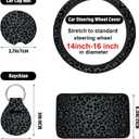 15 Pcs Black Leopard Print Printing Car Steering Wheel Cover Center Console Armrest Pad Headrest Seat Belt Cover Handbrake Cover Keychain Coaster Full Set Car SUV