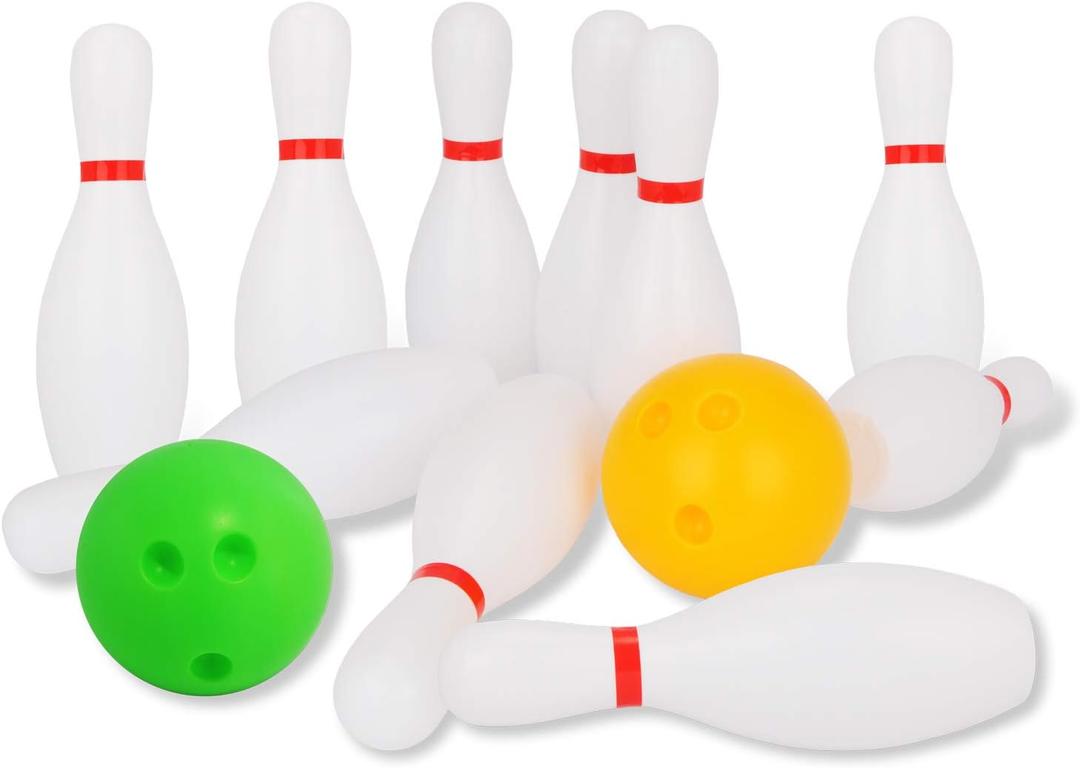 Liberry Kids Bowling Set, 10 Plastic Toy Bowling Pins & 2 Balls, Toddler Indoor Outdoor Sports Games, Educational Birthday Gifts for Boys Girls Ages 2 3 4 5 (White)