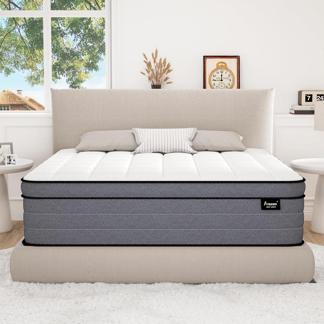 Firm King Size Hybrid Mattress 14 Inch, Colchon King Size, Bed in a Box with Individual Spring, Lumbar Support & Pressure Relief Gel Memory Foam, Motion Isolation, CertiPUR-US, 100 Night Trial