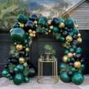 Emerald Green and gold black Balloon Garland Arch Kit Luxury Double Stuffed Dark Green Teal With Palm leaves for Summer luau hawaiian Aloha Jungle Birthday Decorations